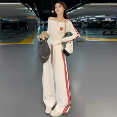 批发官图2026春秋新款韩版超火巨好看套装女一字肩上衣阔腿裤两件套