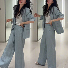批发官图  休闲老钱风时尚套装<b class='q'>女</b>2026春秋新款阔版西服外套长裤两件套