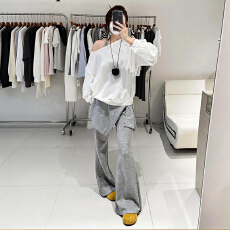 批发官图  韩系松弛感套装女2026春季新款露肩上衣背心微喇裤三件套潮
