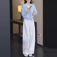 批发官图  通勤风休闲套装女2026春秋新款设计感假两件上衣长裤两件套