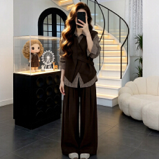 批发官图 通勤风休闲套装女2026春秋季新款条纹上衣马夹阔腿裤三件套