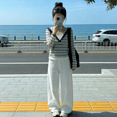 批发官图  设计感撞色条纹<b class='q'>长</b>袖针织衫女2026春季新款小众日常通勤<b class='q'>T</b><b class='q'>恤</b>