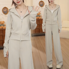 批发官图  高含棉时髦早春一整套女2026新款拉链<b class='q'>开衫</b>外套阔腿裤两件套