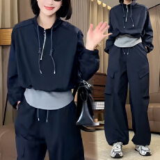 批发官图  2026春秋新款时尚套装设计感拼接<b class='q'>卫衣</b><b class='q'>外套</b>宽松阔腿裤两件套