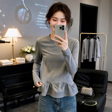 批发官图  高含棉圆领收腰长袖<b class='q'>T</b><b class='q'>恤</b>女2026春秋季新款时尚简约百搭上衣