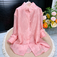 批发官图  时尚高端立领长袖衬衫女2026春秋新款单排扣气质显瘦打底衫