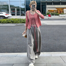 批发官图  2026秋季新款<b class='q'>长袖</b>背心<b class='q'>外套</b>阔腿裤三件套开衫上衣时尚套装女