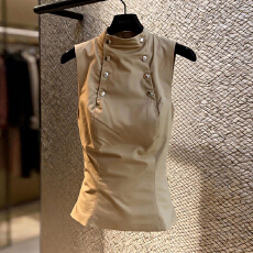 批发官图  2026夏季新款独特超好看坎肩背心马夹女双排扣立领T恤上衣