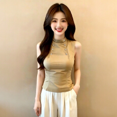 批发官图  2026夏季新款独特超好看坎肩背心马夹女双排扣立领T恤上衣