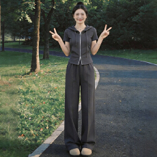 批发官图  高含棉休闲运动服套装女2026<b class='q'>夏</b>季新款拉链上衣阔腿裤两件套