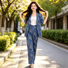 批发官图  洋气减龄套装女2026夏季新款修身长袖西装外套阔腿裤两件套