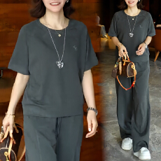 批发官图  2026夏季新款休闲运动<b class='q'>套装</b>女小个子显高显瘦短袖长裤两件套