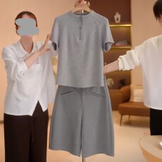 批发官图  2026夏季新款休闲<b class='q'>套装</b>女简约百搭短袖宽松上衣五分裤两件套