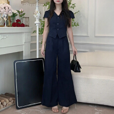批发官图  纯色通勤套装女2026夏季新款时髦百搭<b class='q'>短袖</b>衬衫休闲裤两件套