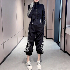 批发官图  2026夏季新款休闲运动套装女<b class='q'>时尚</b>条纹<b class='q'>外套</b>上衣束脚裤两件套