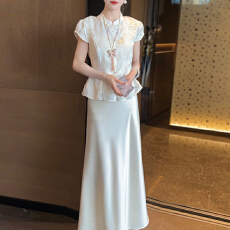 批发官图  新中式国风收腰显瘦短袖上衣长裙两件套2026夏季新款套装女