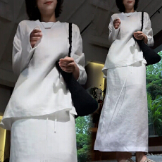 批发官图  小众休闲套装女2026夏季新款休闲简约上衣开叉半身裙<b class='q'>两件套</b>