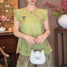 批发官图  新中式国风时尚套装<b class='q'>女</b>2026夏季<b class='q'>新款</b>印花上衣高腰长裤两件套