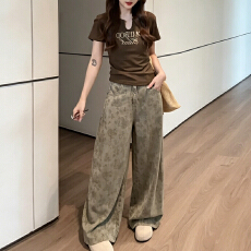 批发官图  时尚感百搭装女2026夏季新款<b class='q'>印花</b>修身短袖T恤阔腿裤两件套