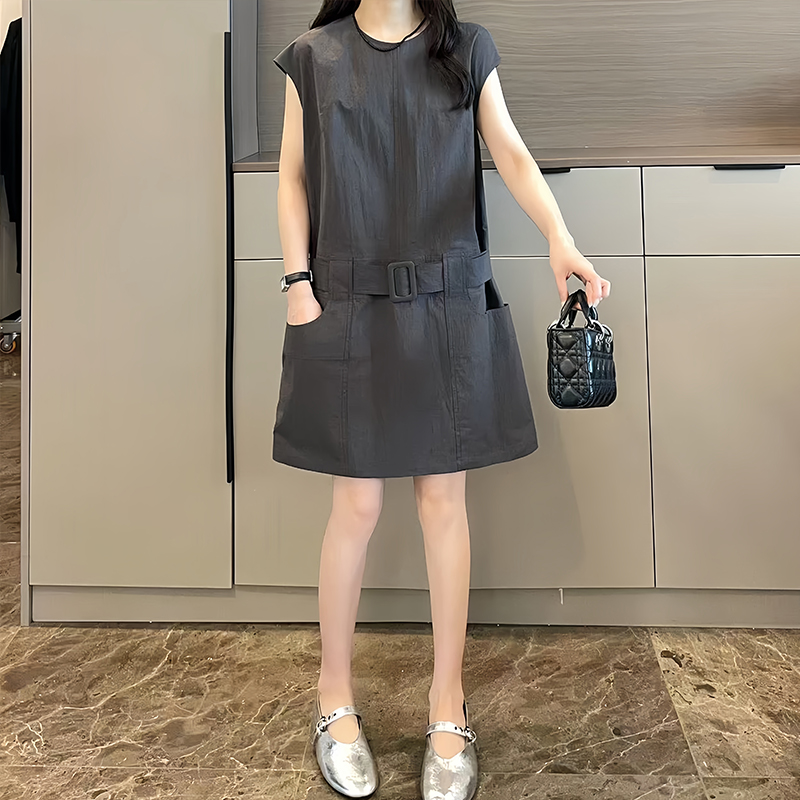 BY28698# 时尚宽松百搭连衣裙女夏季新款休闲减龄小众无袖中长裙 服裝批發女裝批發服飾貨源