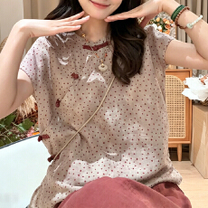 批发官图  国风中式套装女2026夏季新款波点斜襟盘扣上衣休闲裤两件套