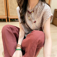 批发官图  国风中式套装女2026夏季新款波点斜襟盘扣上衣休闲裤两件套