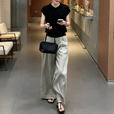 批发官图   2026夏季新款日常套装女翻领套头T恤宽松休闲阔腿裤两件套