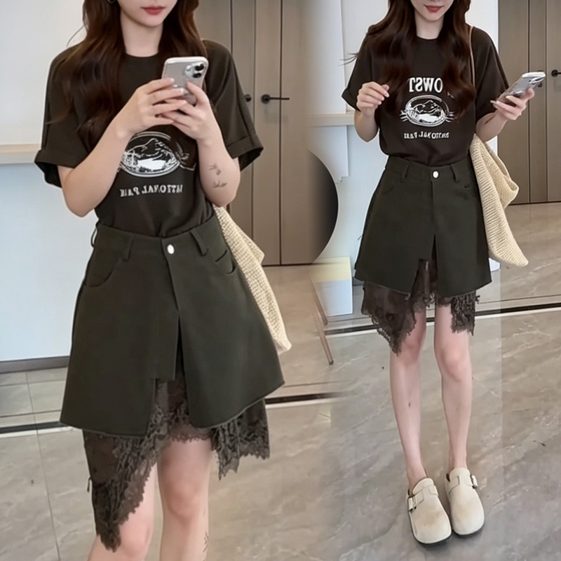RY8092# 时尚潮流套装女2026夏季新款超好看圆领字母短袖拼接连衣裙