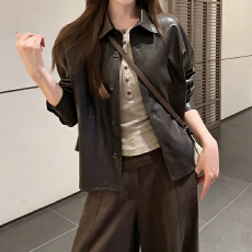 批发官图  2026年秋季新款通勤风套装女翻领<b class='q'>短</b>款外套宽松阔腿裤两件套