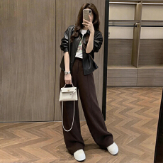 批发官图  2026年秋季新款通勤风套装女翻领<b class='q'>短</b>款外套宽松阔腿裤两件套