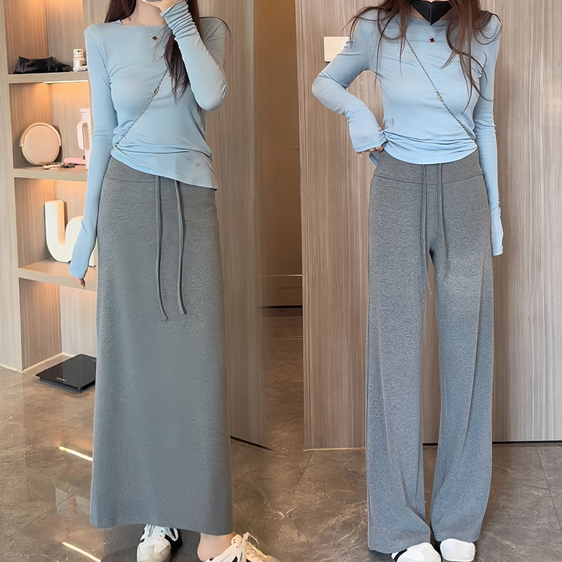 BY356063# 小众休闲套装女早秋新款正肩修身上衣阔腿下装两件套 服裝批發女裝批發服飾貨源