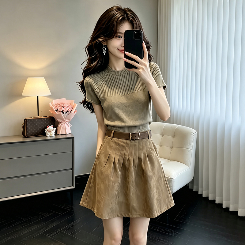 BY356058# 高级大方套装女秋季新款巨百搭针织上衣半身裙两件套 服裝批發女裝批發服飾貨源