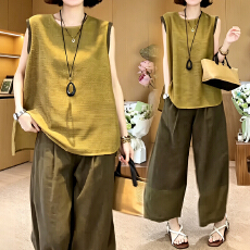 批发官图  百搭休闲套装女2026<b class='q'>夏</b>季新款无袖正肩显瘦背心阔腿裤两件套
