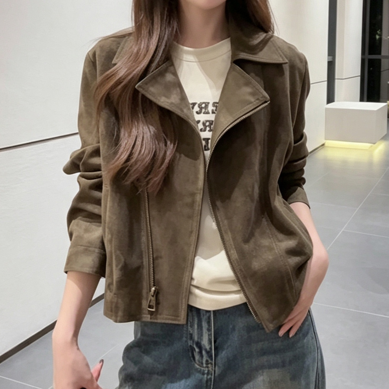 BY356055# 小众设计感宽松上衣秋季新款时尚减龄拉链翻领外套女 服裝批發女裝批發服飾貨源
