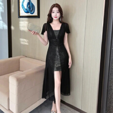 批发高级晚礼服女高级感薄纱亮片夜总店<b class='q'>性感</b>连衣裙减龄2025柔式工作服