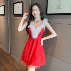 批发性感<b class='q'>甜美</b>修身显瘦毛毛公主裙吊带连衣裙