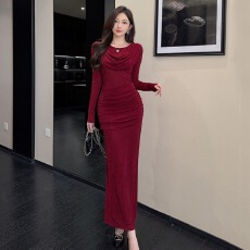 批发名媛气质女装新款性感包臀长<b class='q'>裙</b><b class='q'>修身</b>显瘦长袖连衣<b class='q'>裙</b>聚会显高<b class='q'>小礼服</b>