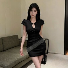 批发实拍性感短袖棉质紧身打底短款连衣裙