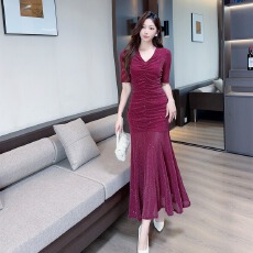 批发亮丝网纱修身连衣裙新款女装深V性感包臀长裙名媛气质御姐<b class='q'>小礼服</b>