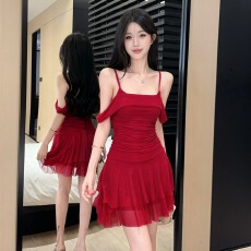批发<b class='q'>性感</b>连衣裙女新款夜总店甜辣妹纯欲时尚气质收腰网纱吊带小裙子夏