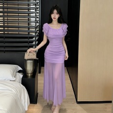 批发纯欲风性感网纱绝美约会聚会连衣<b class='q'>裙</b>夜总店收腰显瘦一字肩包臀长<b class='q'>裙</b>
