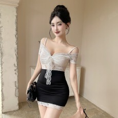 批发性感V领低胸露肩蕾丝夜场店吊带连衣<b class='q'>裙</b>女夏辣妹气质紧身包臀短<b class='q'>裙</b>