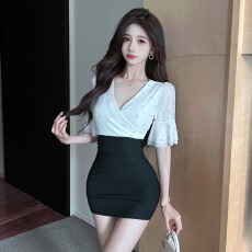 批发性感深v低胸印花网纱拼接修身显瘦打底短袖包臀连衣<b class='q'>裙</b>