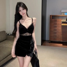 批发<b class='q'>性感</b>吊带晚礼服女金丝绒夜总店连衣裙修身显瘦减龄柔式SPA工作服