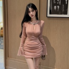 批发实拍网纱喇叭袖<b class='q'>连衣裙</b>