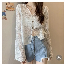 批发韩系超仙防晒衣女新款夏季薄款宽松网纱镂空罩衫<b class='q'>蕾丝</b>衫<b class='q'>披肩</b>小外套