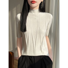 批发宽松显瘦遮肉半高领五分袖针织衫短袖百搭显瘦<b class='q'>打底衫</b>上衣