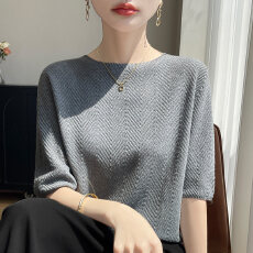 批发高级感显瘦五分<b class='q'>袖</b>圆领打底衫女气质配西装百搭薄针织<b class='q'>T</b><b class='q'>恤</b>洋气小衫