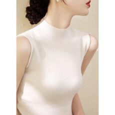 批发冰丝针织无袖背心女士夏季新款西装内搭修身外穿半高领<b class='q'>打底衫</b>上衣