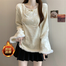 批发实拍~胖MM2025年丝绒上衣女秋冬加绒加厚新中式仿水貂毛打底衫